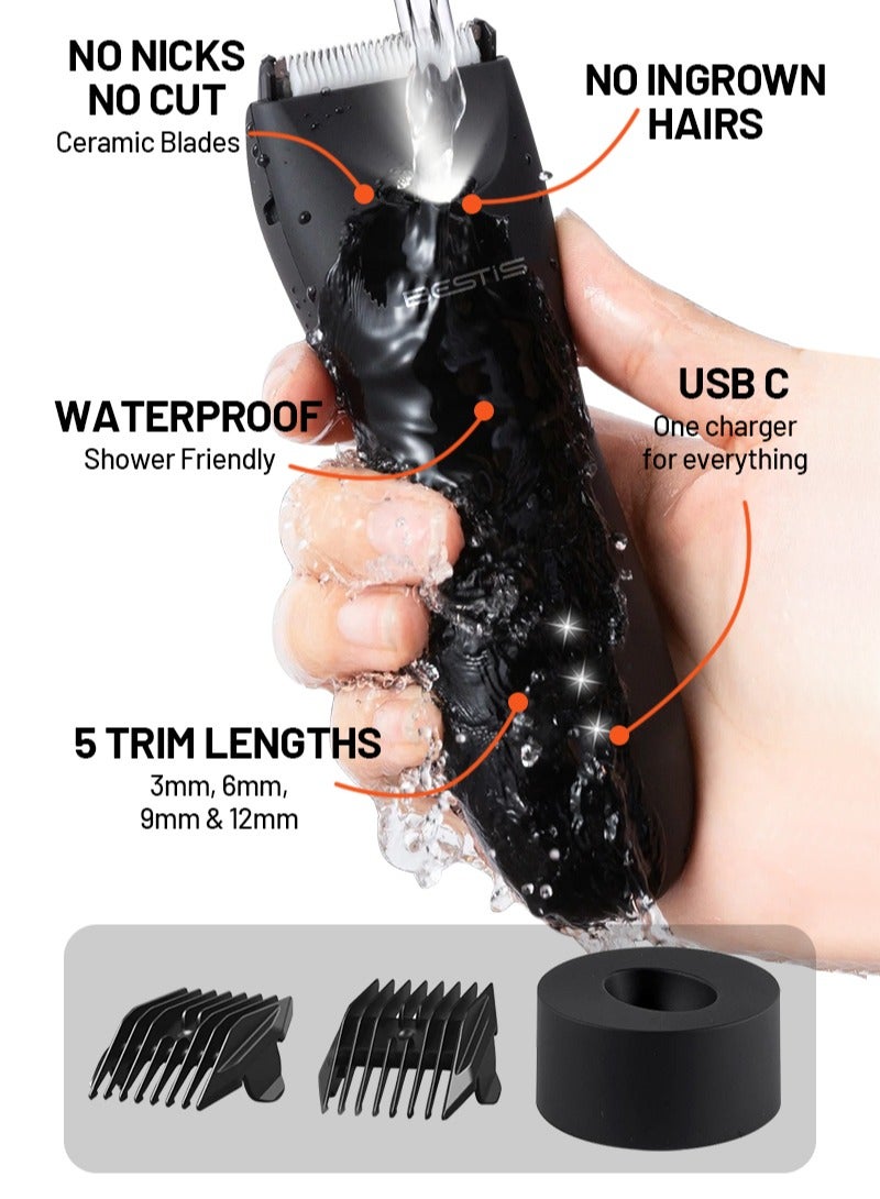 بيستيس  ماكينة حلاقة الجسم للرجال، العناية بالجسم للرجال، ماكينة حلاقة كهربائية، ماكينة حلاقة الجسم آمنة قابلة لإعادة الشحن مقاومة للماء/الجافة - Image 1